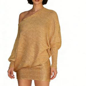 Abito Mini Asimmetrico Monospalla Dorato Metallizzato da Donna, Vestito Aderente Drappeggiato per Feste Sehefashion - Product Image 2