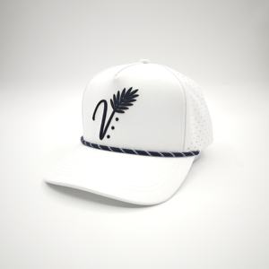 Casquette de baseball sportive personnalisée en polyester/coton à 5 panneaux, ajustable, profil moyen, imperméable, avec trous découpés au laser et cordon, motif léopard/à pois, vente en gros - Product Image 5