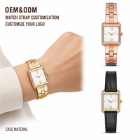Montre à quartz de luxe pour femmes, boîtier rectangulaire, mouvement japonais, bracelet en cuir minimaliste rétro