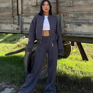 European American Casual Sportswear for Women Autumn Winter Long-Sleeved Cardigans Trousers Fashionable Street <strong>Style</strong> <strong>Tracksuits</strong> - Product Image 2