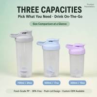 Bouteille shaker en plastique sans BPA pour le sport et la gym, avec logo personnalisé, anti-fuite, à boire directement, portable, pour protéines en poudre, fitness, avec boule mélangeuse