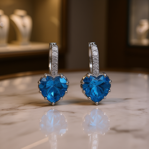 Eleganti orecchini a goccia con cristalli a forma di cuore per donna, gioielli in argento 925 placcato rodio blu mare, romantici, da indossare tutti i giorni - Product Image 2