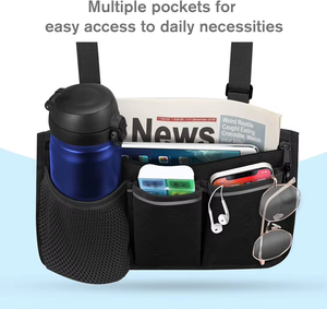 Sac de rangement latéral pour fauteuil roulant OEM Pochette d'organisation d'accessoires d'accoudoir de fauteuil roulant avec bandes réfléchissantes - Product Image 4