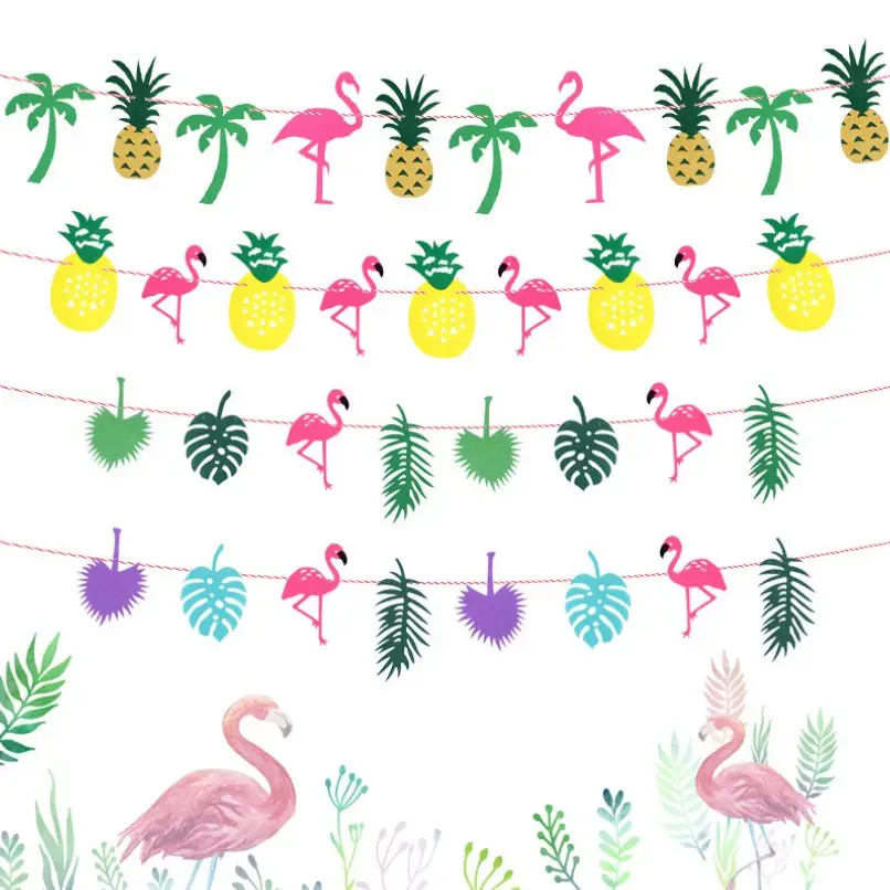Hot Sale Tropical Hawaiian Luau Beach Fiesta Party Supplies Decoration Bunting Pineapple Flamingo palm Leaf Felt Banners Garland