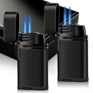 Encendedor de Cigarrillos de Gas Butano de Doble Llama, Recargable, Ecológico, Portátil, Duradero, de Lujo, Color Negro Mate, Resistente al Viento - Product Image 1