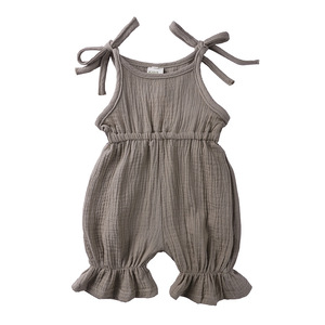 Tendencia al por mayor: Pelele de verano sin mangas con volantes para niños pequeños, niñas, bebés, de algodón y lino. - Product Image 6