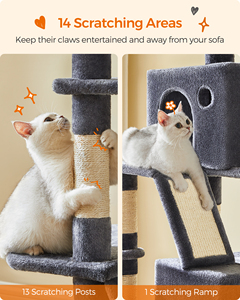 <span class=keywords><strong>Feandrea</strong></span> Grande Tour pour Chat de 81,1 Pouces, Multi-Niveaux, avec Condo en Peluche, 13 Poteaux à Gratter, 2 Perchoirs, 2 Niches, Panier et Hamac - Product Image 4