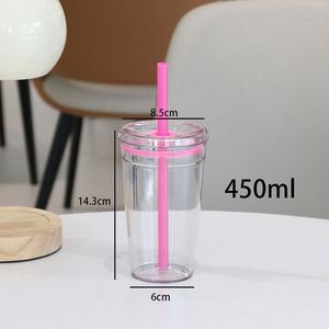 Gobelet en plastique transparent réutilisable de 450 ml avec logo personnalisé pour café, thé au lait, jus de fruits, avec paille - Product Image 3