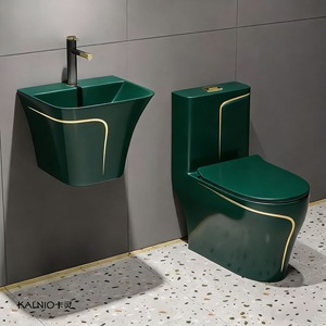 Inodoro de Cerámica de Lujo de Una Pieza, Color Blanco y Dorado, con Doble Descarga, Moderno, para Baño, Línea Dorada - Product Image 3