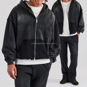 Tùy chỉnh nguyên HEM Zip lên Hoodies cho nam giới axit rửa đôi dây kéo quá khổ Heavyweight hoodie các nhà sản xuất - Product Image 1