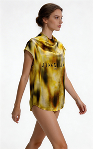 Haut <span class=keywords><strong>sans</strong></span> manches décontracté en soie martelée avec tissu froissé dégradé jaune, respirant et élégant, à tombé fluide - Product Image 3