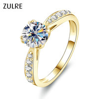 Großhandel Feiner Schmuck 14K Vergoldeter Rhodium-Plattierter Moissanit-Ring Brillante Krappenfassung Klassischer Luxus-Ehering Geschenke