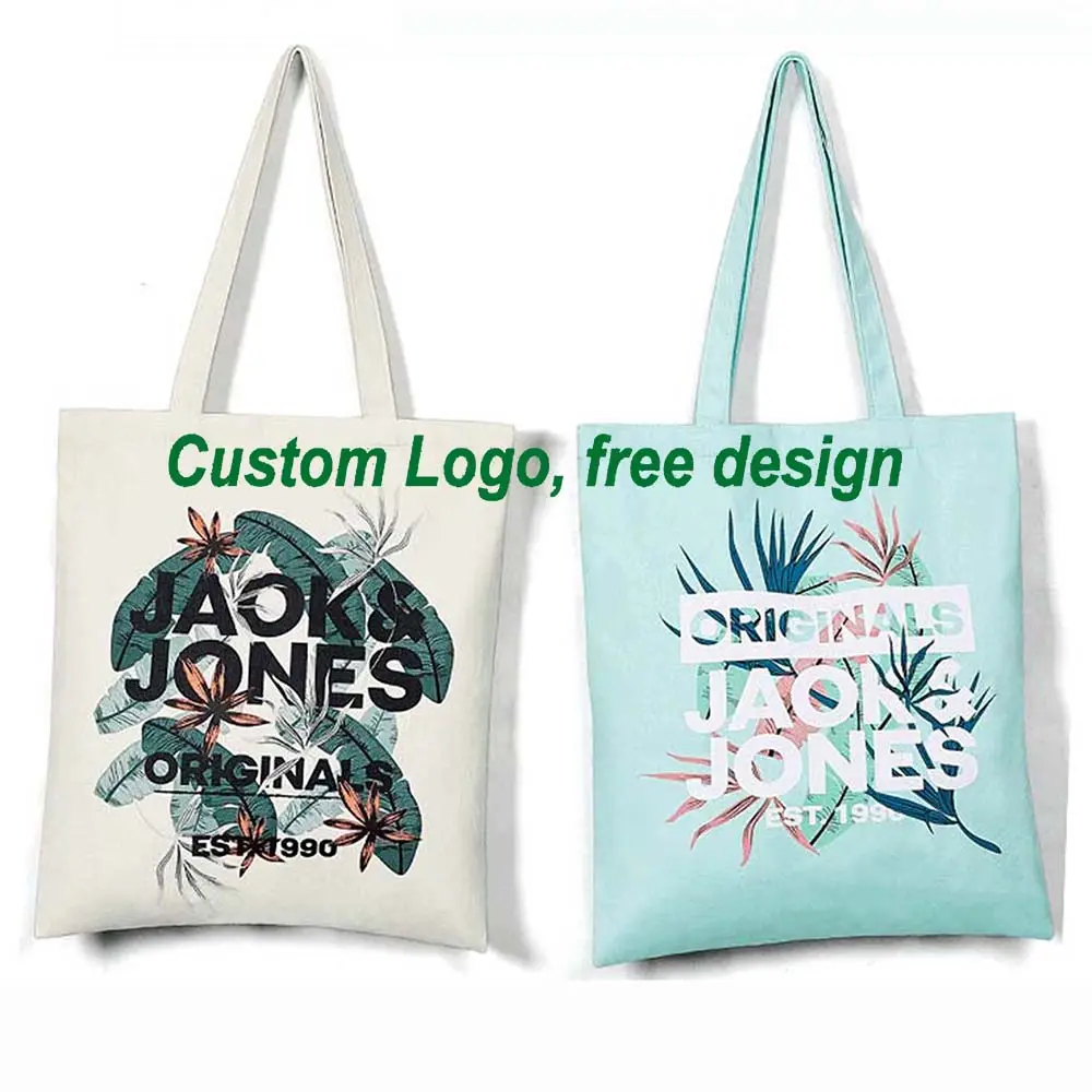 Bán Buôn Tùy Chỉnh Logo In Thăng Hoa In Ấn Với Logo Trắng Vải Canvas Tote Totes Bag