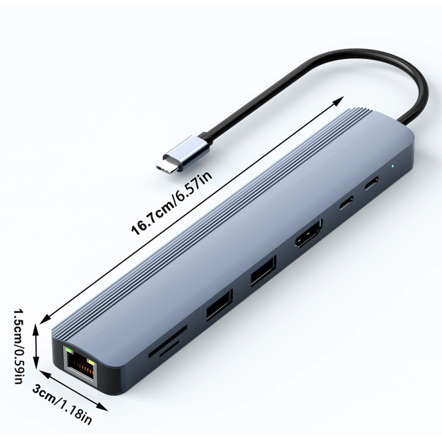 USB C Hub with 4K 60Hz HDTV 1Gbps Ethernet 100W Power Delivery SD/TF Card Slots USB 3.0 5Gpbs Data Ports for MacBook