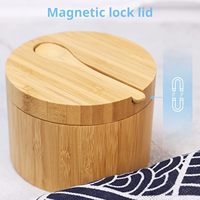 Tempat Garam Bulat Ramah Lingkungan dari Bambu dengan Tutup Magnetik Putar, Sendok Mini, Penyimpanan Dapur, Kotak Bumbu Lada, Garam Mandi