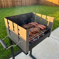 Grill à charbon de bois rotatif manuel pour poulet entier, grand format, avec support stable en forme de H pour les grandes fêtes en plein air