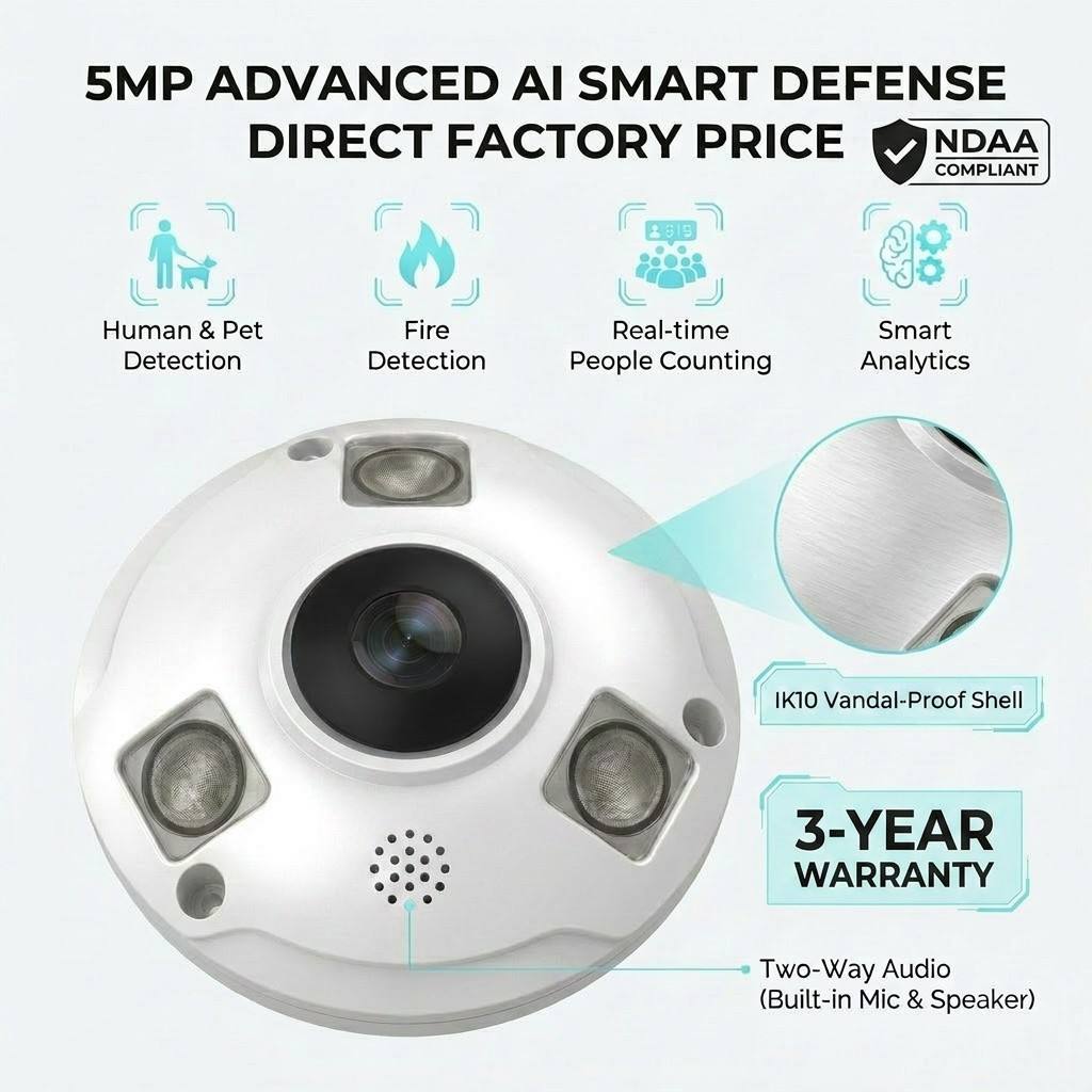 Industrial 5MP Metallic Fisheye IP Camera - 360° Wide-Angle Panoramic View · image 3