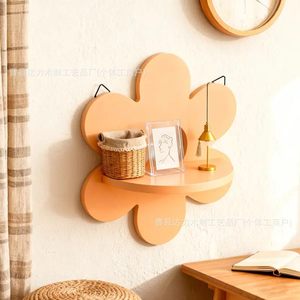 Wooden Flower Shaped Wall <b>Shelf</b> 24cm X 25.5cm Single Layer Hanging Storage <b>Rack</b> For Home Decor - Product Image 4