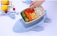 Ensemble de vaisselle pour enfants en forme d'avion, assiettes divisées, bol à riz, ensemble d'alimentation en silicone pour bébé, vente en gros d'usine