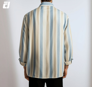 قمصان رجالية رائجة البيع، بلوزات كاجوال من الكتان والفسكوز للرجال، قمصان بأكمام طويلة للربيع والخريف والصيف، قمصان مخططة - Product Image 3