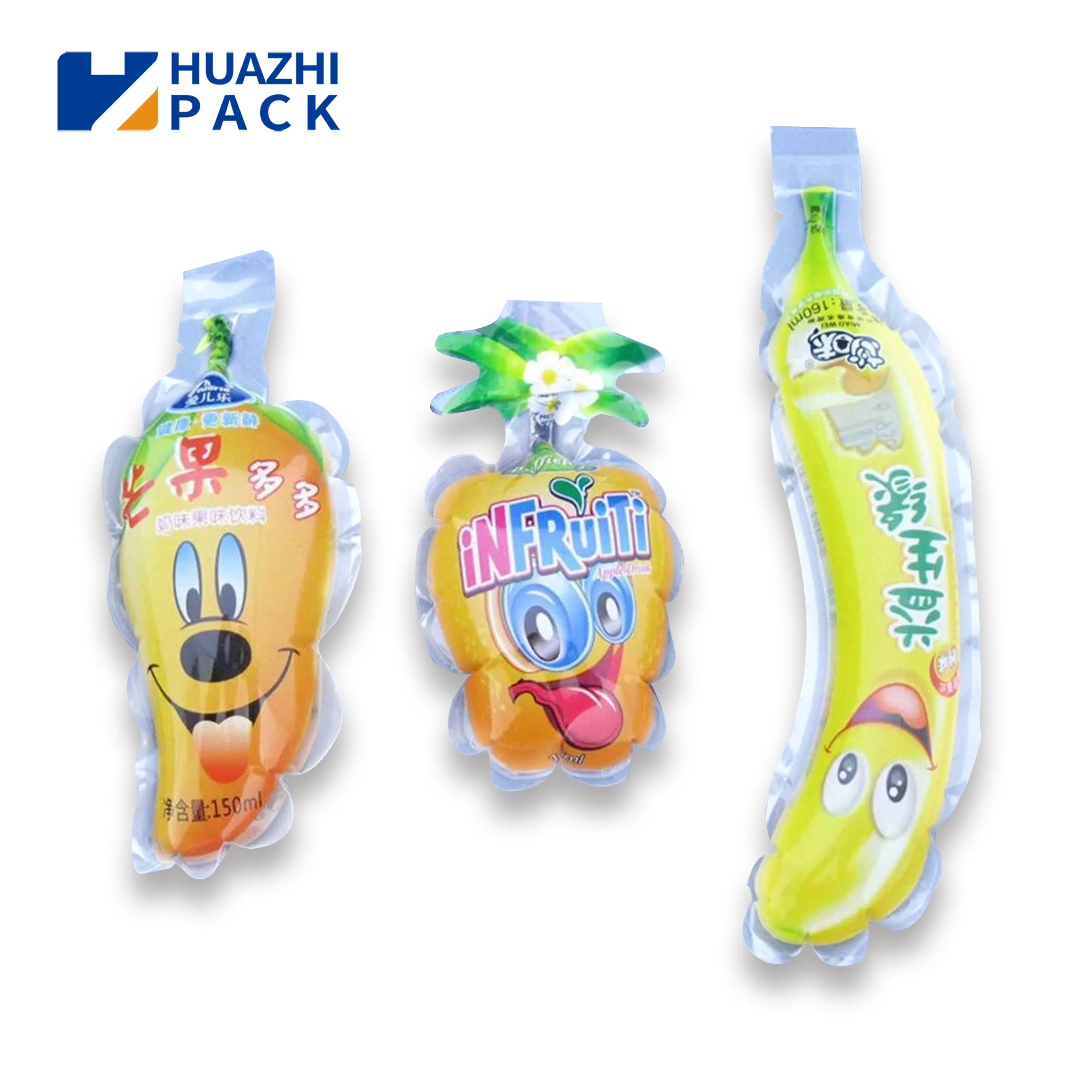 Customized plastic shaped liquid injection sachet fruit shaped packing bag beverage pouch shaped juice bag