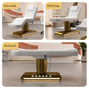 Table de massage électrique moderne de luxe en cuir blanc pour salon de beauté, lit de soin incurvé pour le visage et les cils - Product Image 3
