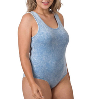 Bodysuits pour femmes, grande taille, coupe ample, sans manches, en coton et élasthanne, effet délavé à l'acide