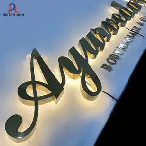 3D Large Gold Brilliant Lighted Sign Letter Led Acryl Hintergrund beleuchtung Stoff Shop Name Beschilderung