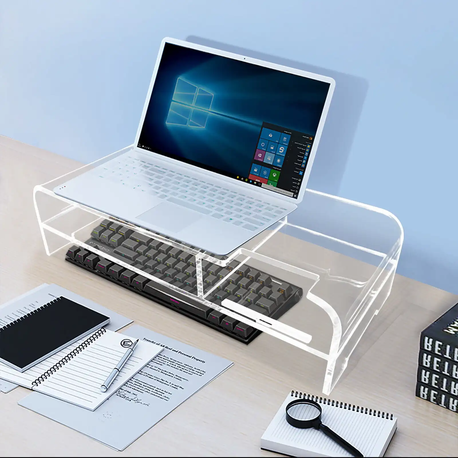 Clear Acrylic Monitor Stand Multi-media Laptop Printer Riser Heavy Duty Bedside Computer Stand