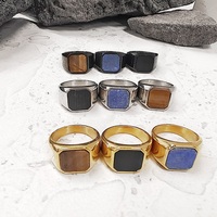 COOL VAF Bague Chevalière en Pierre Naturelle Lapis Lazuli, Œil de Tigre, Onyx Noir, Or 18K/Argent/Noir, Obsidienne