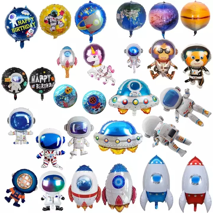 Grote Maat Outer Space Cartoon Ballonnen Aarde Astronaut Rocket Ballonnen Voor Kinderen Planet Thema Party Decoraties Levert