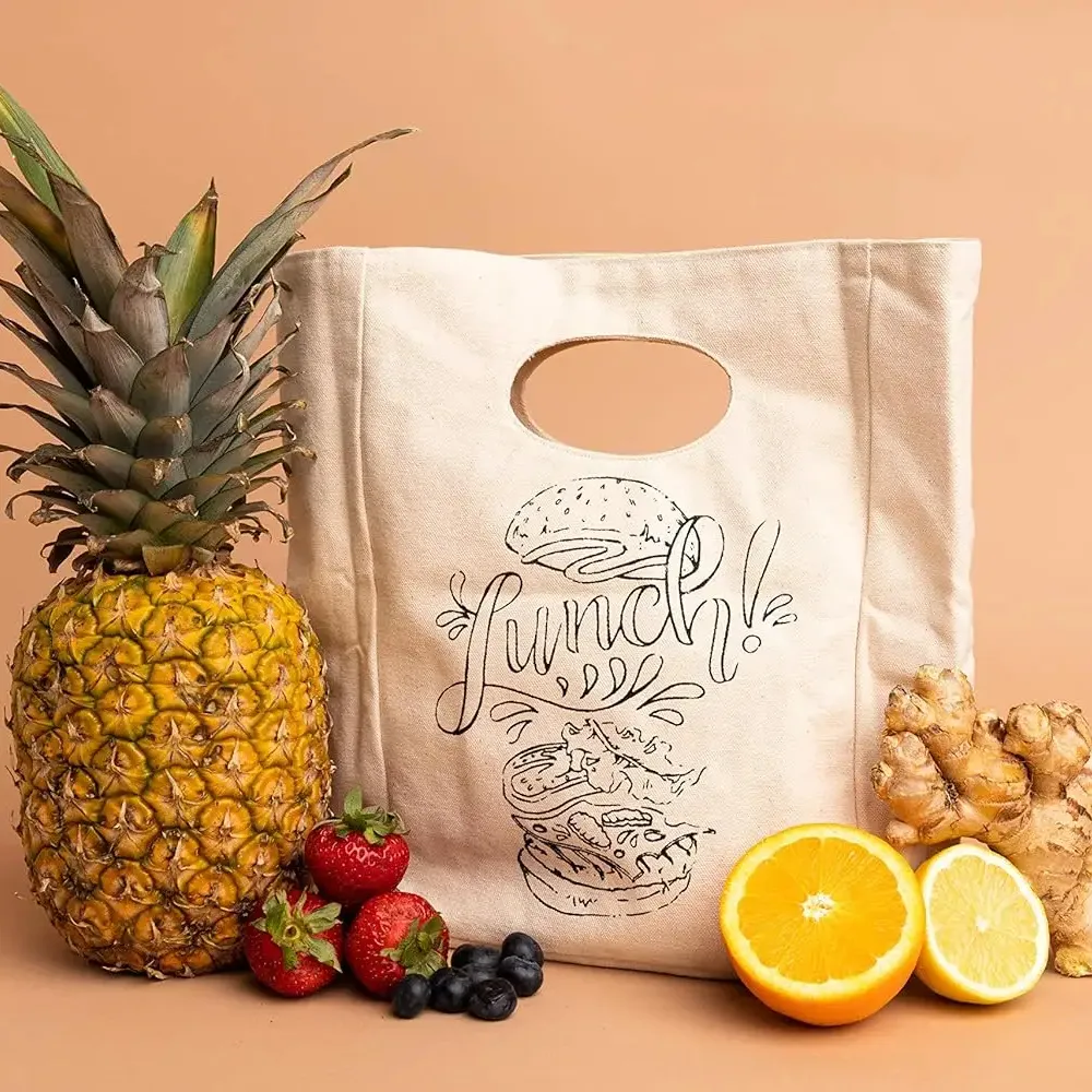 Organic Cotton Canvas Lunch Bag Reusable Machine Washable Lunch Tote Unisex Lunch Bag
