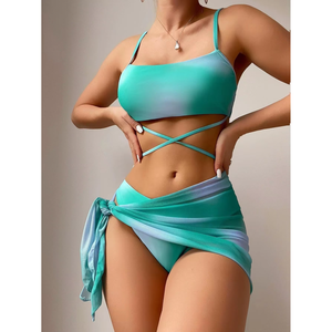 Tie Dye Women Bikini Set <b>Split</b> Swimsuit Mesh Cover Up <b>Skirt</b> Summer Beach Swimwear - Product Image 4