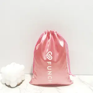 Custom Logo Black Satin Dust Pouch Gift Packaging Hair Wig Large Silk Bag Satin Drawstring Bag Custom Satin Bags With Logo