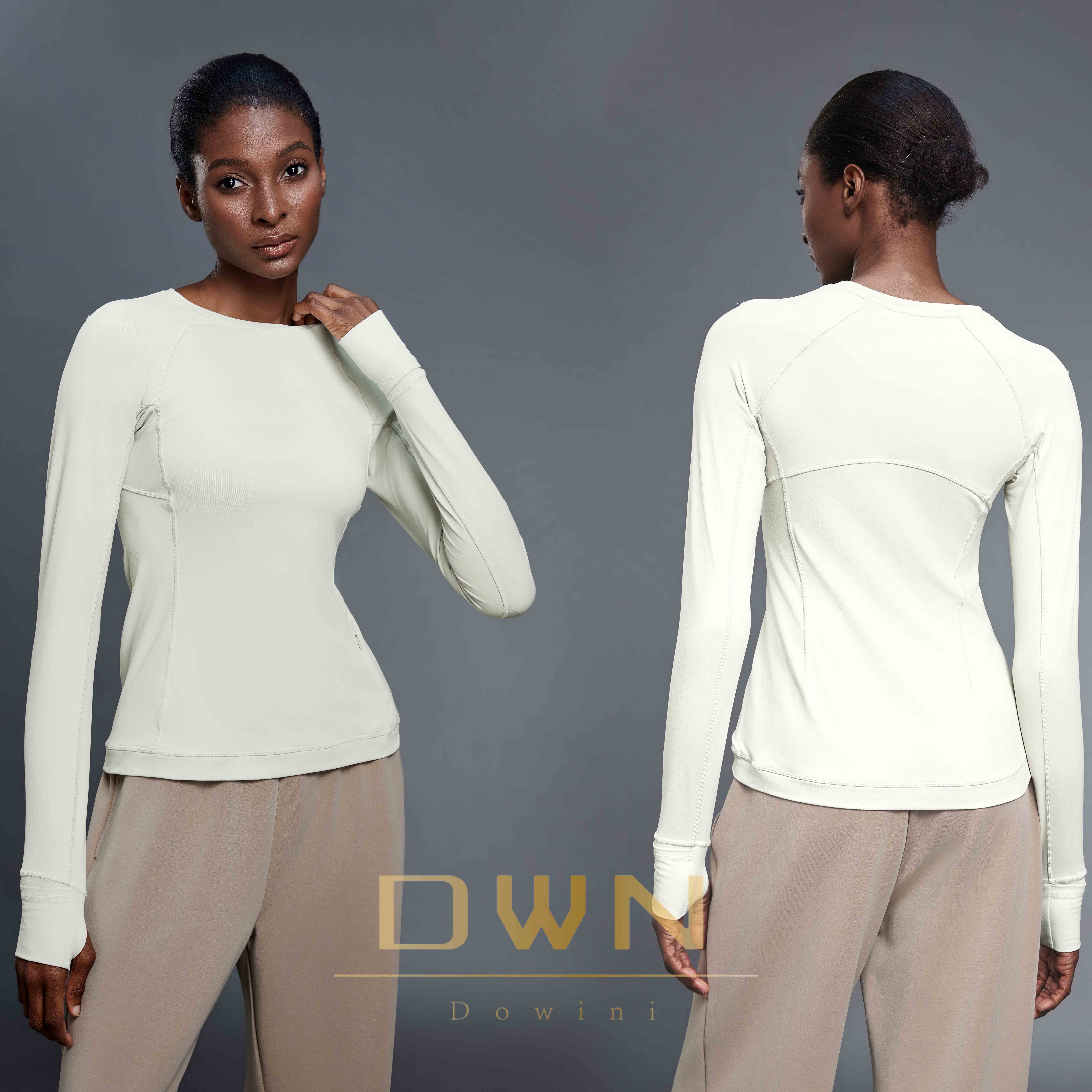 Women's Autumn Long-Sleeved Yoga Top Solid Style Outdoor Running Fitness Clothing with Hidden Pockets Plus Size Sportswear