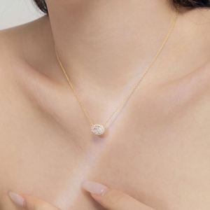 Dylam Delicate Classic Design 925 Sterling Silver 18K Gold Plated Link <b>Chain</b> Oval 8A Crushed <b>Iced</b> Cut Zirconia Pendant Necklace - Product Image 3