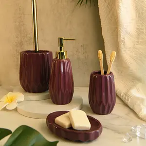 4件紫色浴室配件用品现代优雅家居装饰套装釉面陶瓷浴室套装批发