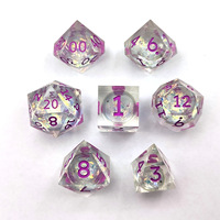 Vente en gros de dés à angle droit en résine à paillettes liquides, avec lettrage bleu transparent, pour D&D Baldur's Gate Cthulhu Mythos