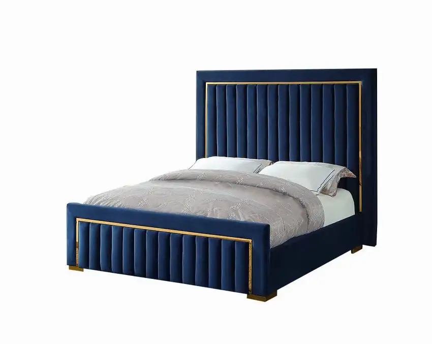 Wholesale Beds Simple Classic European Style Platform Bed Set Design Queen Size Bed With Golden Metal On Headoard