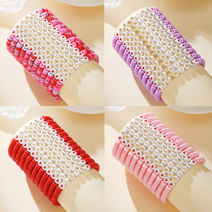 Fashion Beaded <b>Bracelets</b> English Letter Ceramic Women's Gift Jewelry Set Pink <b>Red</b> Purple Love Hugs Theme 7mm Beads - Product Image 1