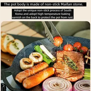 <span class=keywords><strong>Plaque</strong></span> <span class=keywords><strong>de</strong></span> <span class=keywords><strong>cuisson</strong></span> BBQ extérieure 34 cm <span class=keywords><strong>en</strong></span> acier au carbone antiadhésive avec fond <span class=keywords><strong>en</strong></span> <span class=keywords><strong>fonte</strong></span>, pour rôtir, compatible gaz et induction, idéale pour Samgyupsal - Product Image 4