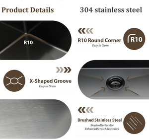 อ่างล้างจานสแตนเลสสีดำนาโน 304 แบบสองรู คุณภาพสูง ใช้งานได้จริง สำหรับล้างอาหารและผัก - Product Image 5