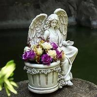 Custom Malaikat Pot Bunga Taman Memorial Planter Roman Kolom Figurine Poli Resin Vas Dekorasi Luar Ruangan Resin Malaikat Pot Bunga