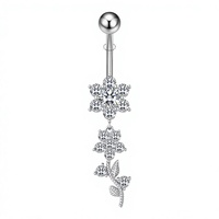Anneau de nombril en acier chirurgical fileté à l'extérieur avec cristal en forme de fleur, 14G, bijou de piercing pour femme