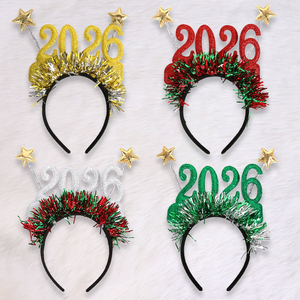 Năm mới bên headbands 2026 long lanh Sao tóc Hoop lễ hội thoải mái mũ nón cho lễ kỷ niệm màu đỏ và màu xanh lá cây - Product Image 2