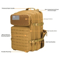 Sac à dos tactique Tan Molle Webbing 45L, multi-poches, Oxford, multifonctionnel, crochet personnalisé, imperméable, OEM/ODM