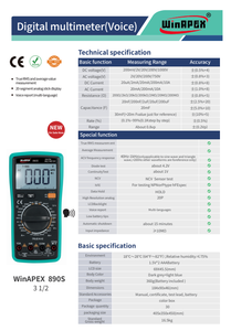 Multimètre numérique WinAPEX 890S, <span class=keywords><strong>2000</strong></span> comptes, DCV 1000V, DCA 10A, résistance 200MΩ, capacité 30mF, mesure True RMS - Product Image 2