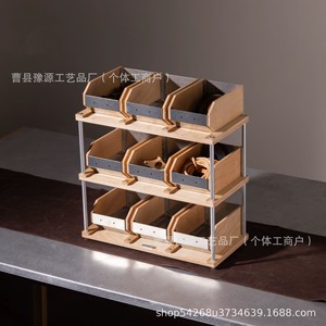 Office Organizer Wooden Storage Box 3 Tier Desktop <b>Cabinet</b> With Metal Frame For <b>Desk</b> Organization - Product Image 1