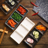 Plat à sauce japonais en céramique à 3 compartiments, assiette à sauce soja et wasabi, double plateau à condiments pour restaurant de sushi et barbecue