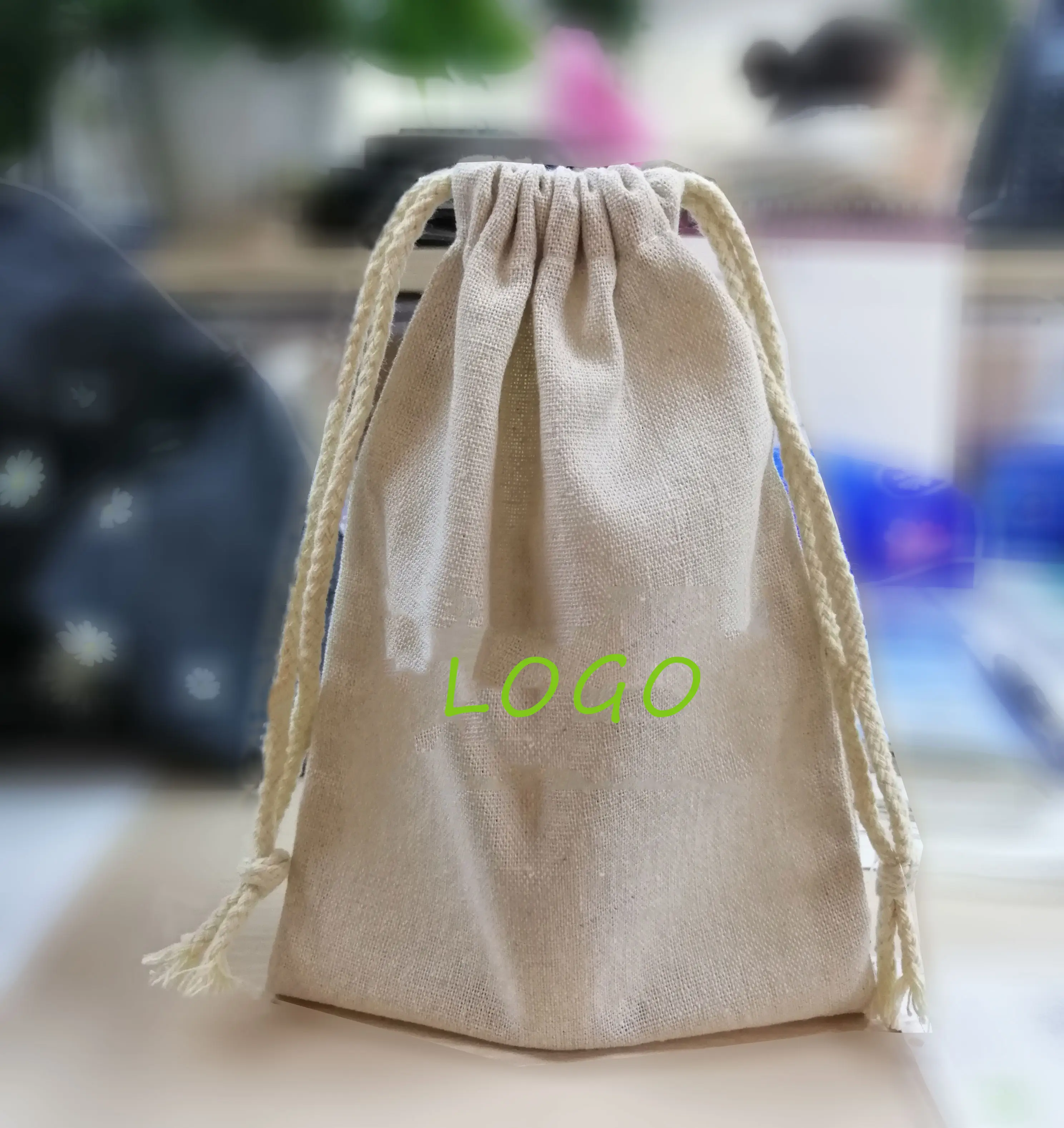 Popular Cotton Linen Drawstring Bag Hot Best Sales Linen Cosmetic Gift Bag